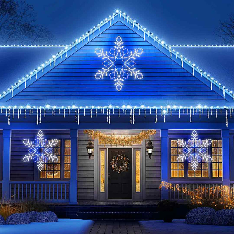 Blue and white snowflake lights top